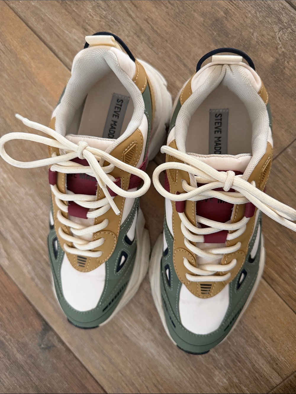 Steve Madden Multicolor Chunky Sneakers in Olive, Tan & Burgundy Accents - Picture 2 of 3